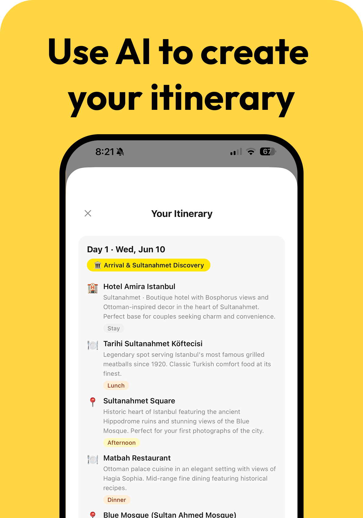 AI Itinerary screenshot