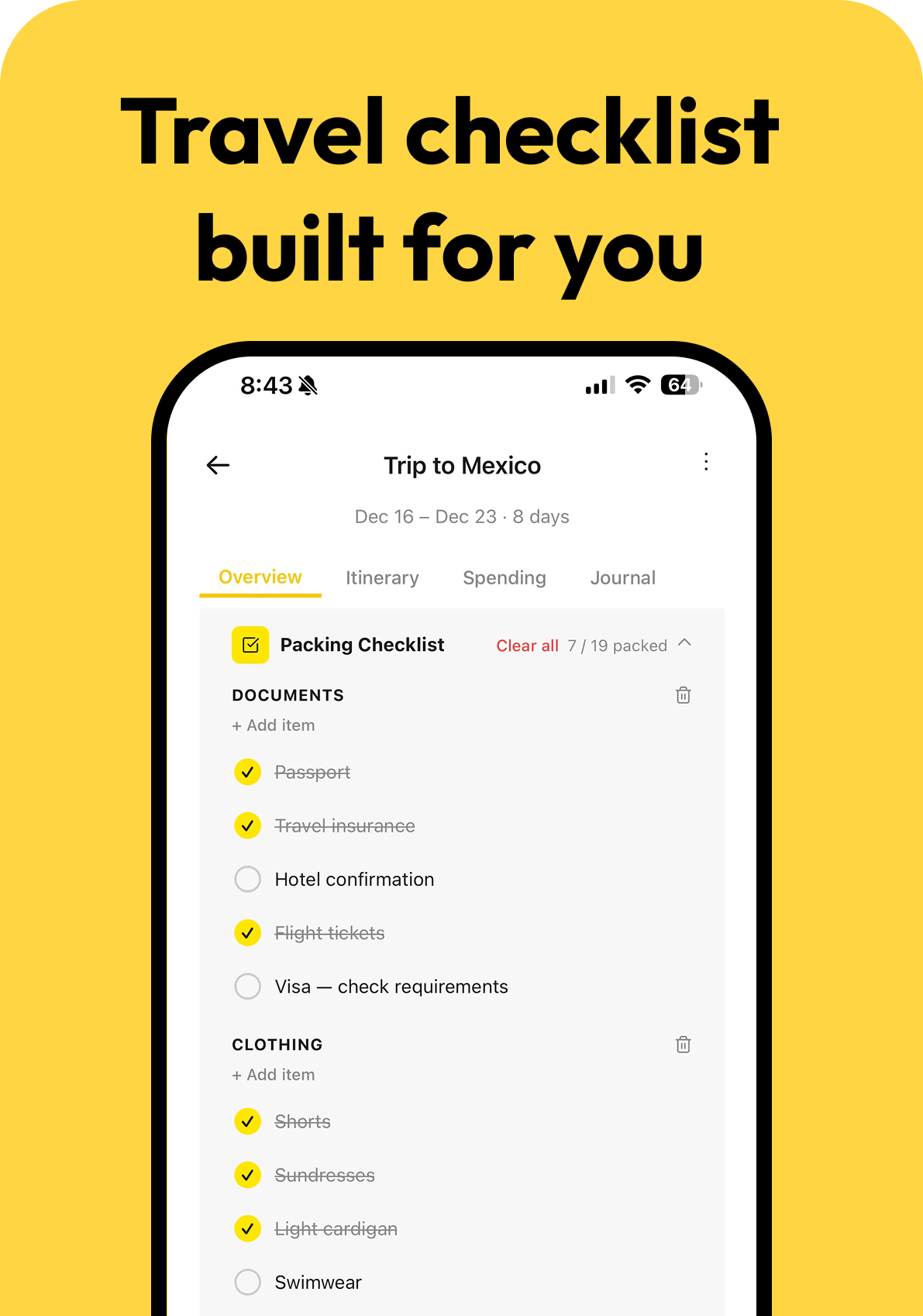 Packing list screenshot