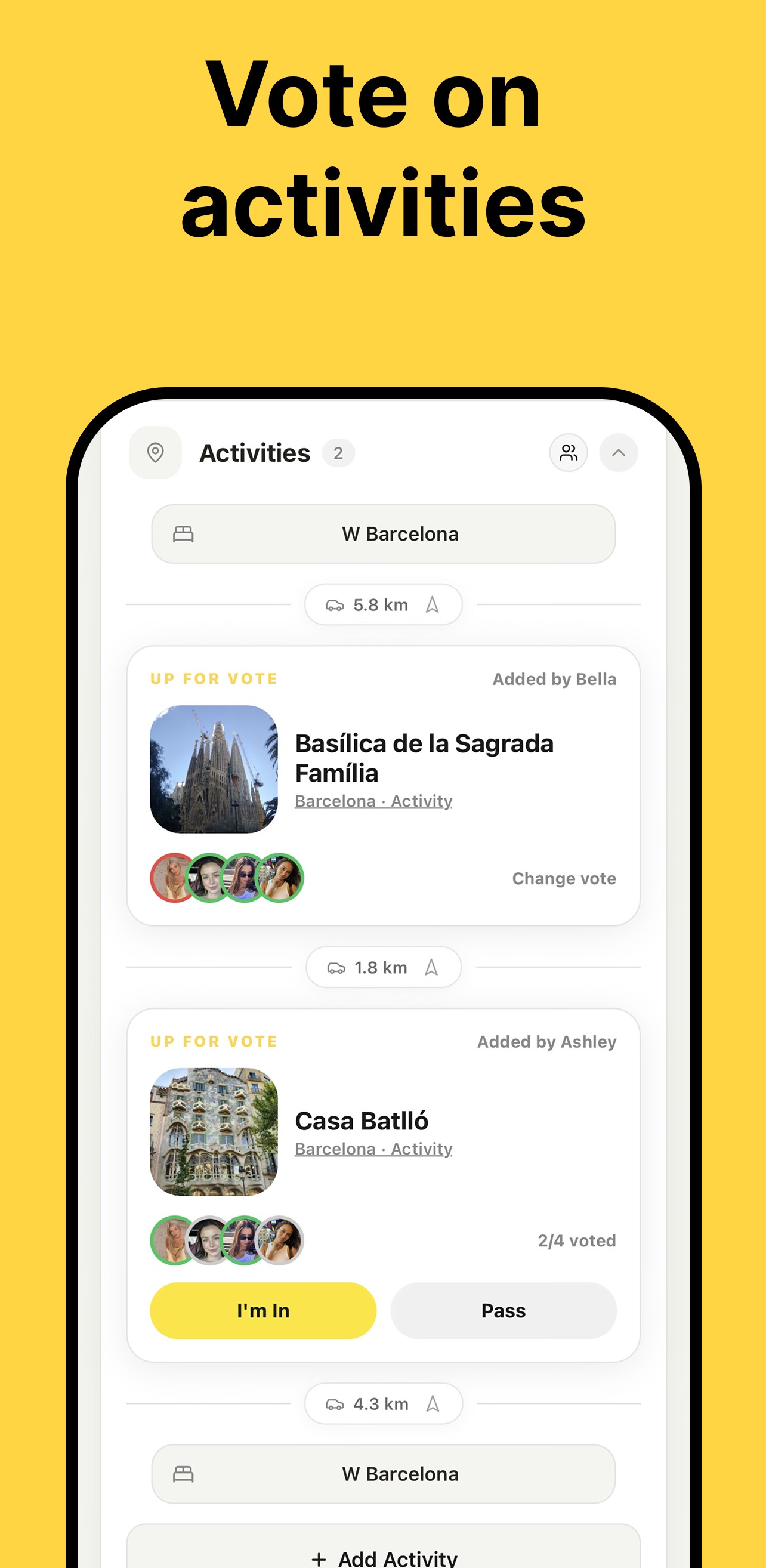 Vote on activities screenshot